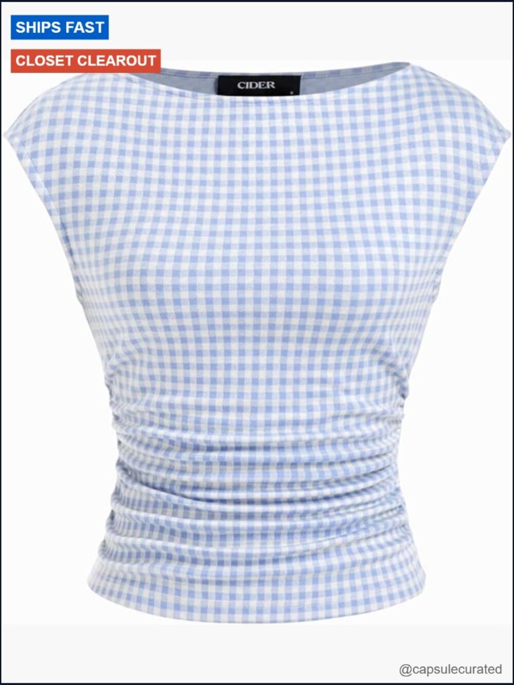 Boat Neck Sleeveless Ruched Crop Tank Top Slim Fit Summer Top